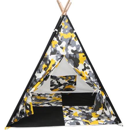 Hupim Ahşap Kızıldereli Oyun ve Uyku Çadırı -  Sarı Kamuflaj Desenli