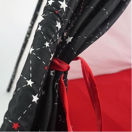 Hupim Ahşap Kızıldereli Oyun ve Uyku Çadırı -  Siyah Kırmızı Samanyolu Desenli