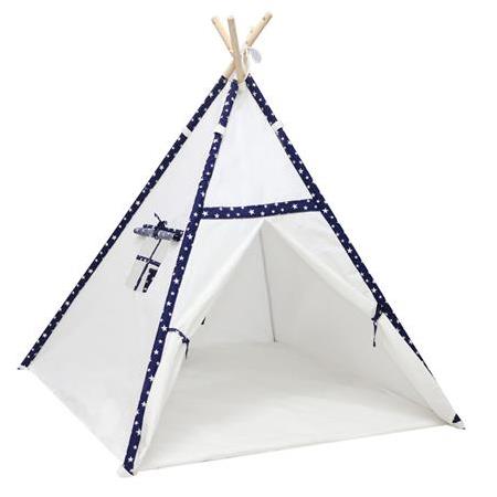 Hupim Ahşap Kızıldereli Oyun ve Uyku Çadırı - Beyaz Mavi Yıldızlı