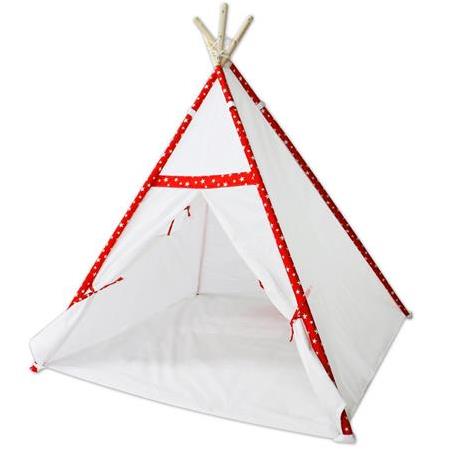 Hupim Ahşap Kızıldereli Oyun ve Uyku Çadırı - Beyaz Kırmızı Yıldızlı