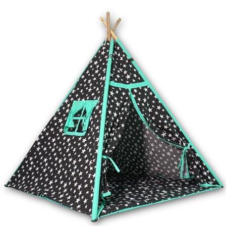 Hupim Ahşap Kızıldereli Oyun ve Uyku Çadırı - Siyah Yeşil Yıldızlı