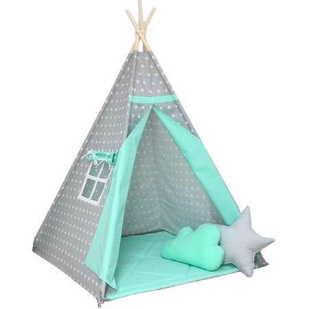 Hupim Ahşap Kızıldereli Oyun ve Uyku Çadırı - Yeşil Puantiyeli