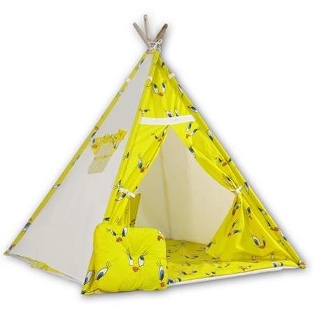Hupim Ahşap Kızıldereli Oyun ve Uyku Çadırı - Sarı Civciv Desenli